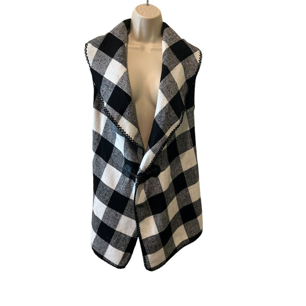 Mudpie‎ Black & White Buffalo Check Sleeveless Vest OS